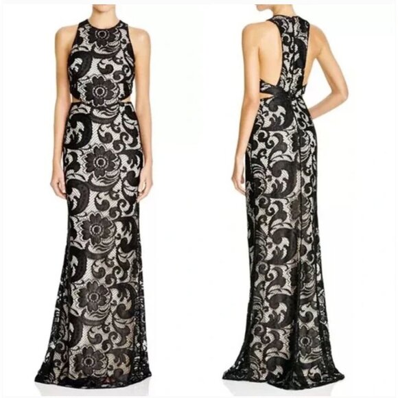 Alice + Olivia Adel Side Cutout Gown Floral Lace Black Sleeveless Formal XS - Picture 1 of 16